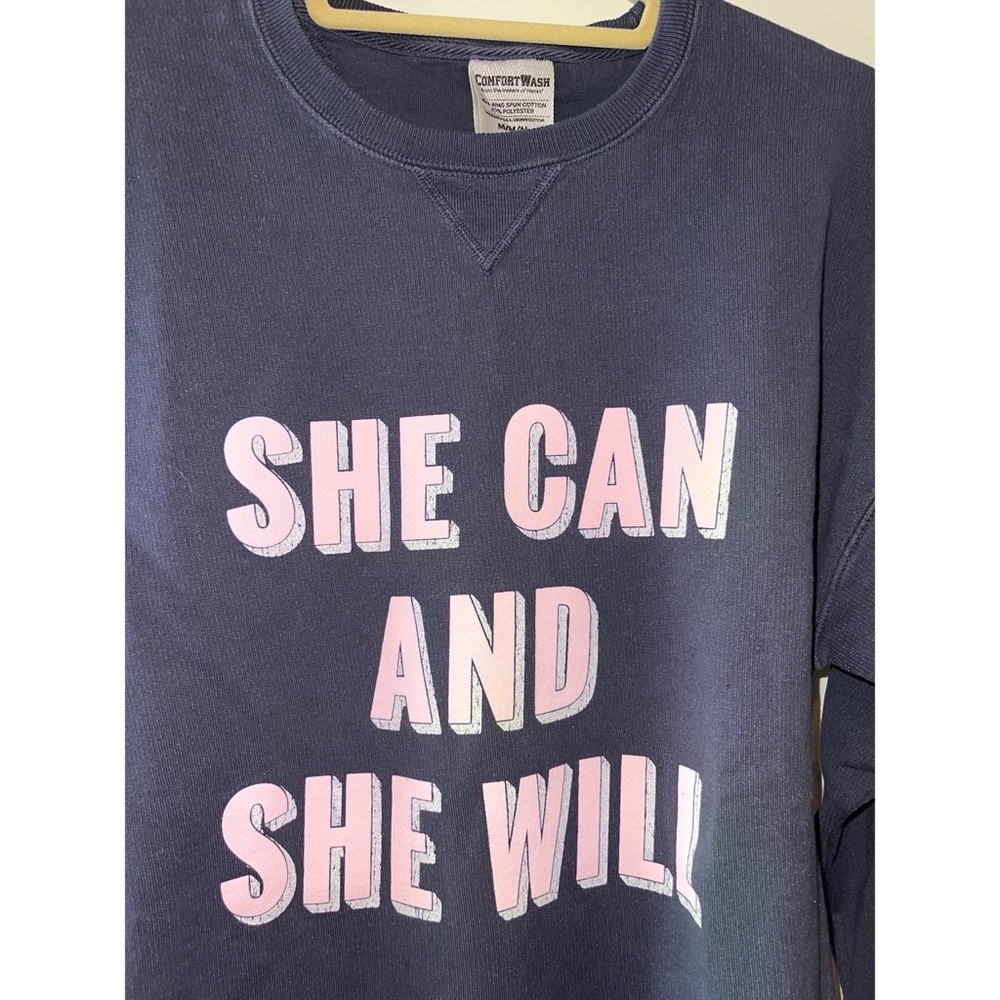 Friday + Saturday Sweatshirt. Blue and pink. Size Medium. - Picture 2 of 3